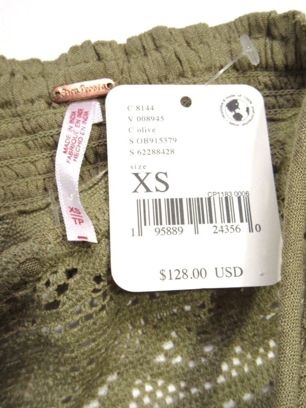 NWT Free People Santa Maria Maxi in Olive Green Crochet Lace Trim Dress XS - Picture 8 of 9